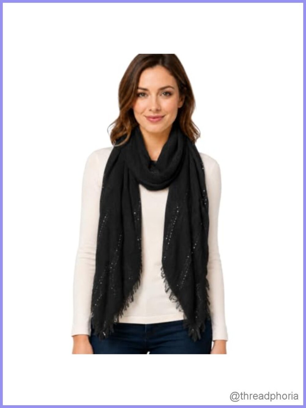 Bohemian Fringe Sequin Sparkle Sheer Knit Scarf Lightweight